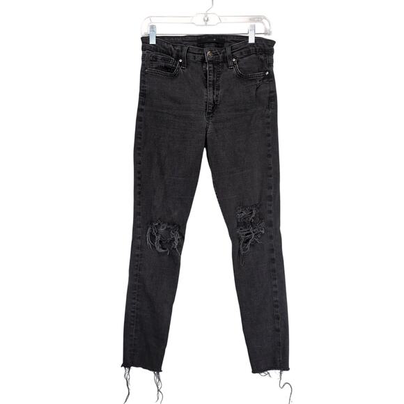 Joe's Jeans Sz 29 Black Denim High Rise Skinny Ankle Destroyed Raw Hem Stretch - Picture 1 of 6